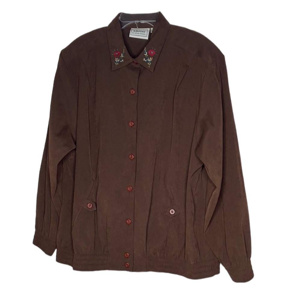 Adeline by Alfred Dunner Blazer Womens 14 VTG Brown Corduroy Embroidered
